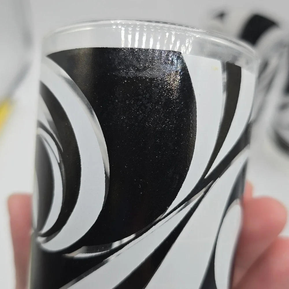 Libbey Partytime Mid-Century Black and White Atomic Swirl Glasses Vhtf Mod‎